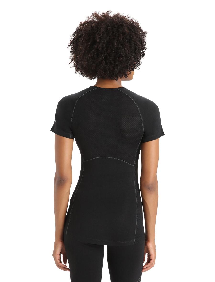 Black Women's Icebreaker BodyfitZone™ Merino 150 Zone Short Sleeve Crewe Thermal Top Base Layers | USA 1890GSOL